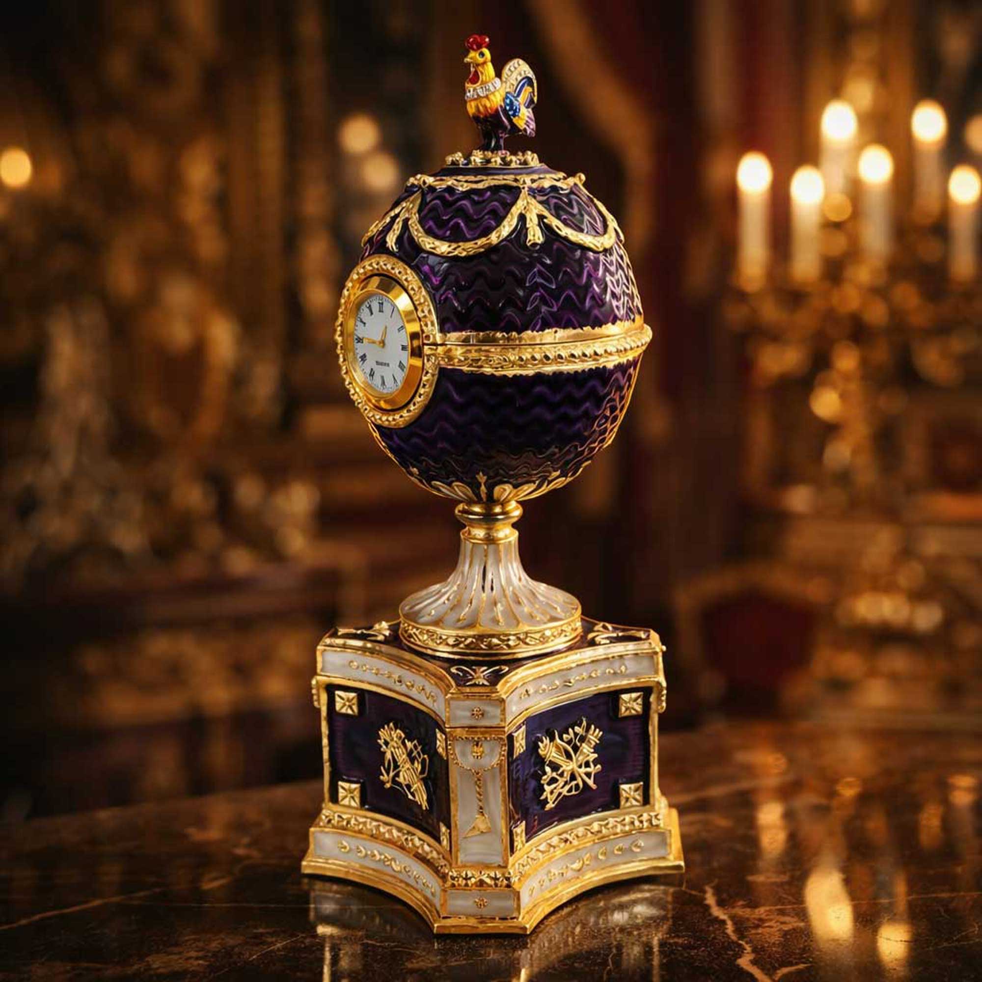 1904 Kelch Chanticleer Royal Imperial Musical Easter Egg in Purple Enamel