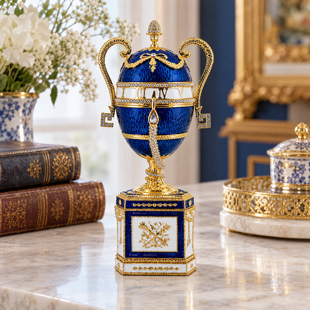 1895 Blue Serpent Clock Royal Imperial Easter Egg 7 Inches