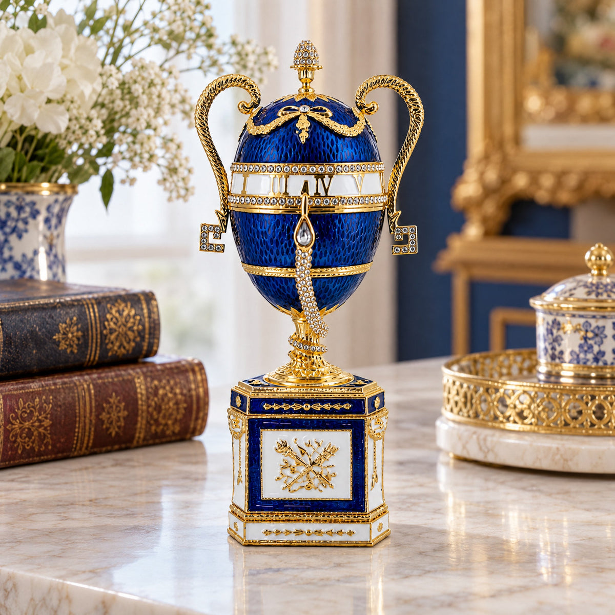 1895 Blue Serpent Clock Royal Imperial Easter Egg 7 Inches