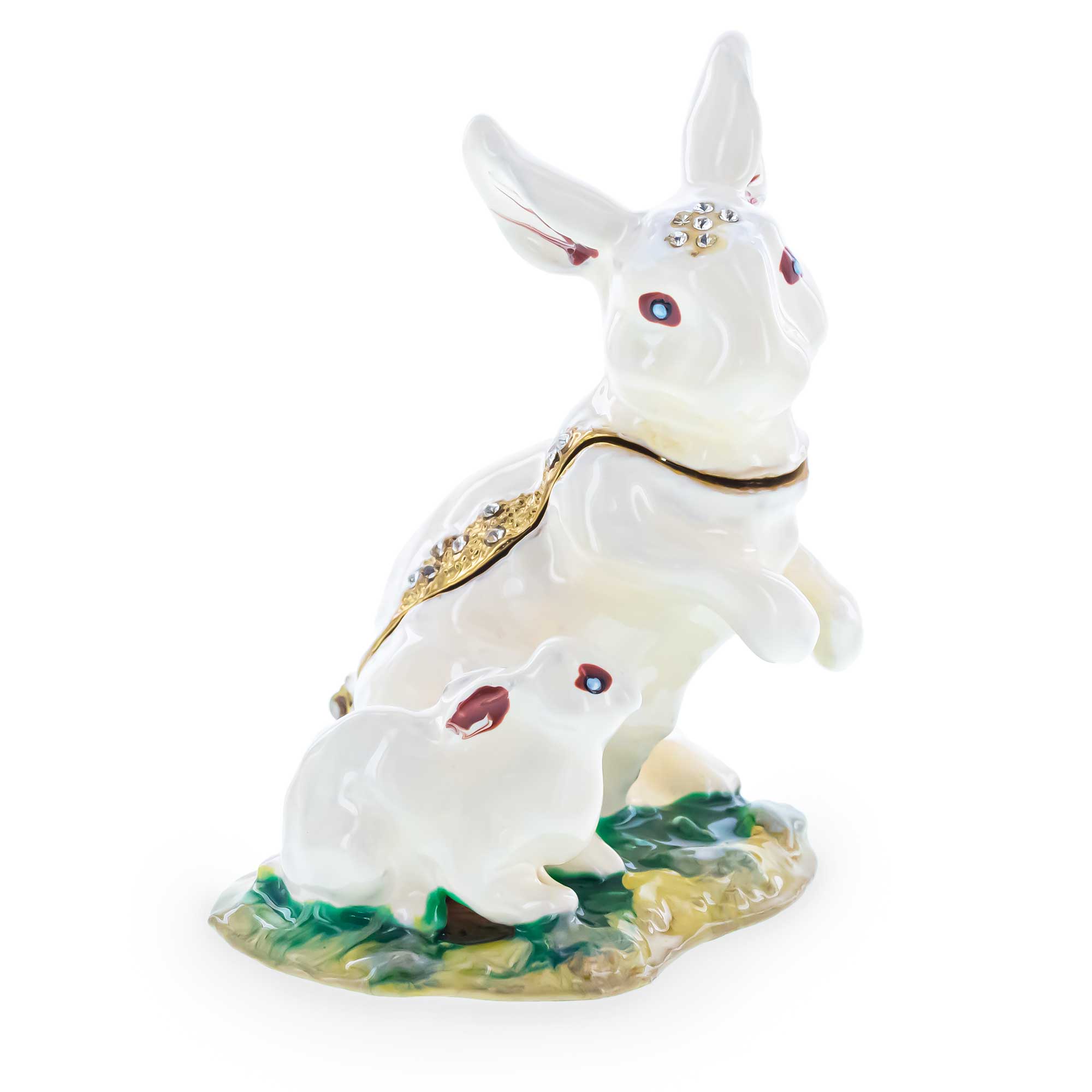 Bunny Family Jeweled Trinket Box Figurine