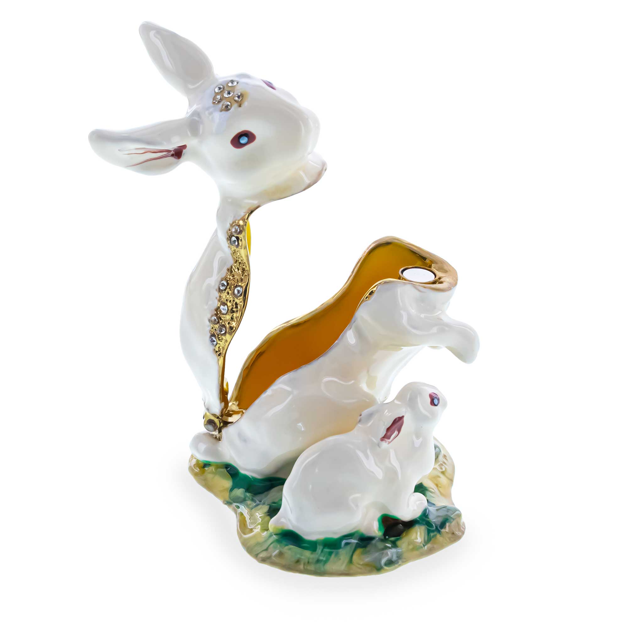 Bunny Family Jeweled Trinket Box Figurine
