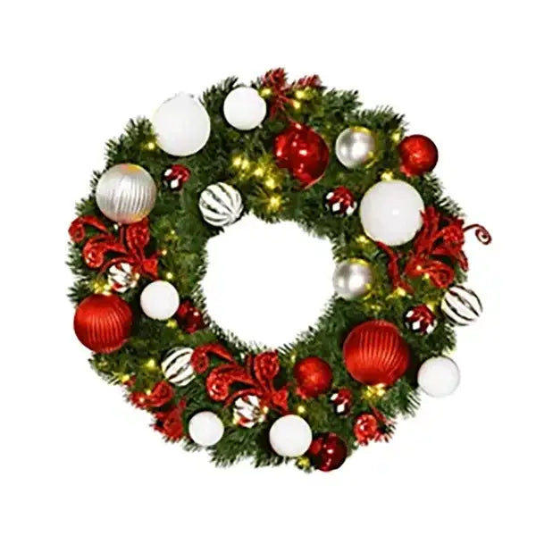 Yuletide Wreath with Warm White Lights -Red