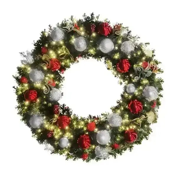 Yuletide Wreath with Warm White Lights -Red