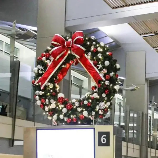 Yuletide Wreath with Warm White Lights -Red
