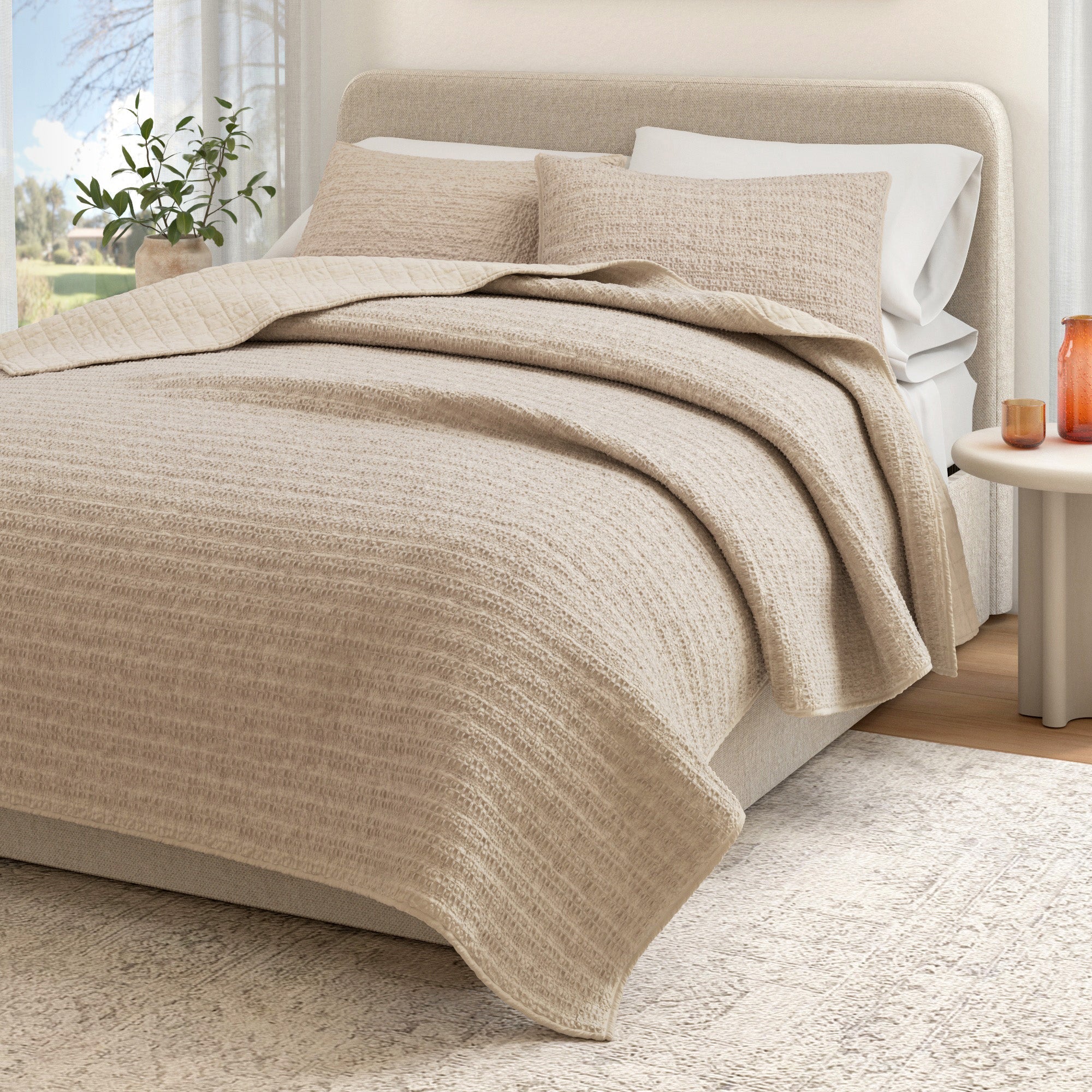 100% Cotton Honeycomb Waffle Garment Washed Quilt Set - Genevieve Collection