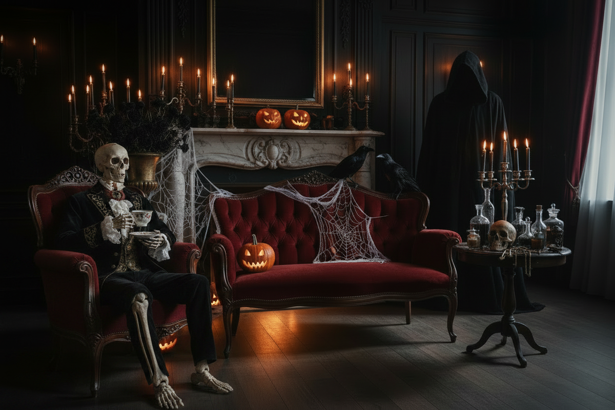 Victorian Gothic Halloween Parlor - Skeleton Tea Party