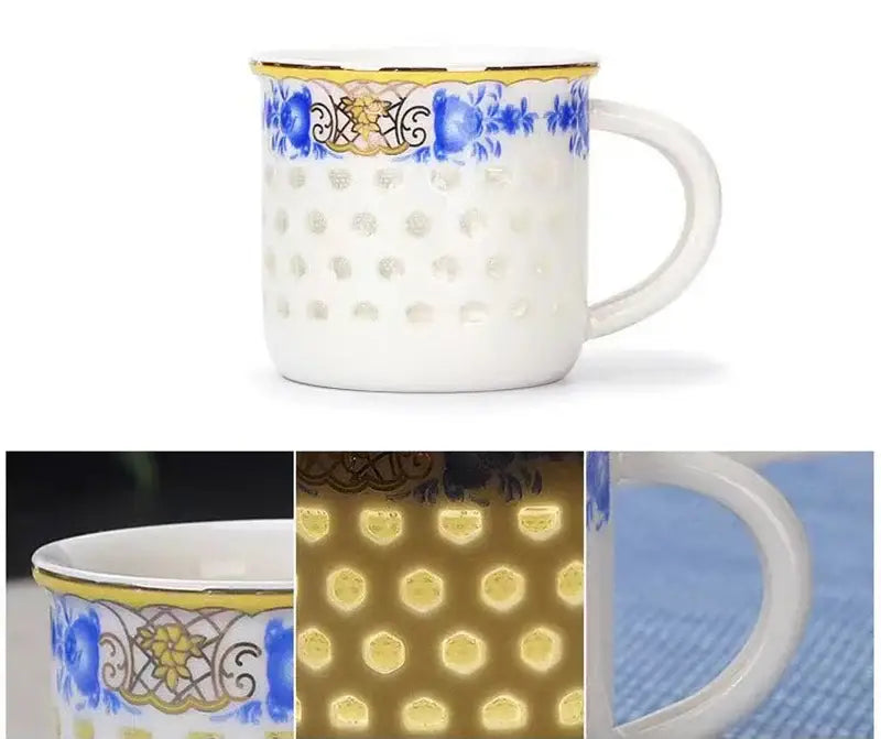 Blue & White Porcelain Tea Cup Set — Vintage Jingdezhen Ceramic