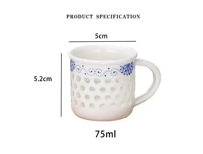 Blue & White Porcelain Tea Cup Set — Vintage Jingdezhen Ceramic