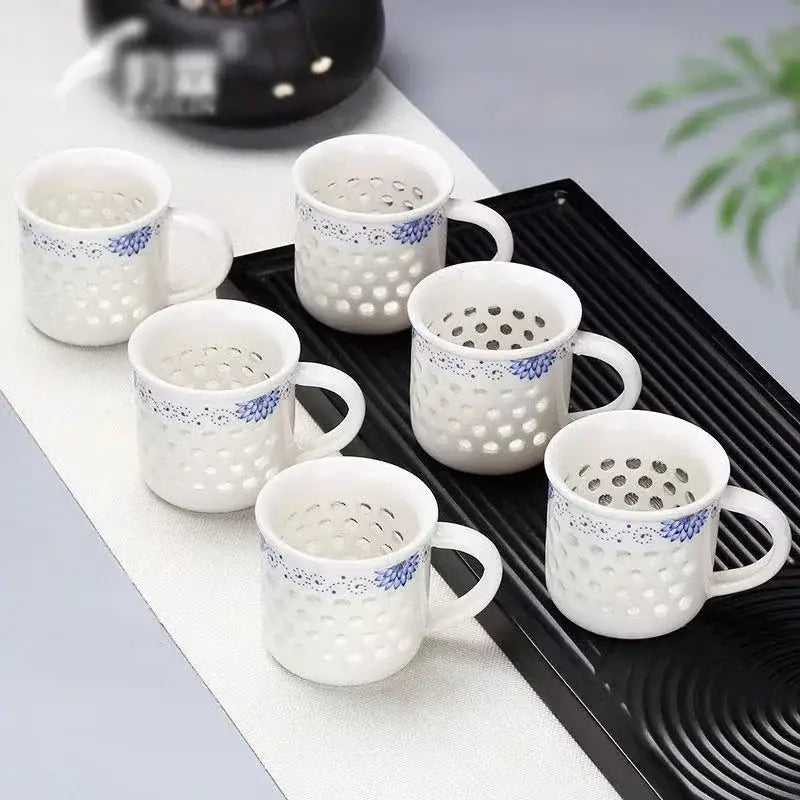 Blue & White Porcelain Tea Cup Set — Vintage Jingdezhen Ceramic
