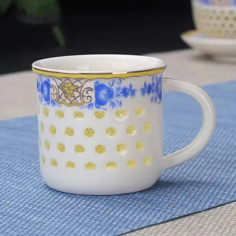 Blue & White Porcelain Tea Cup Set — Vintage Jingdezhen Ceramic