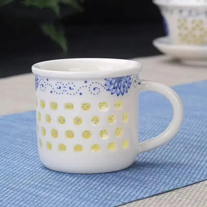Blue & White Porcelain Tea Cup Set — Vintage Jingdezhen Ceramic