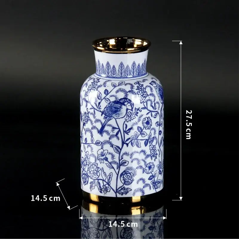 Vintage blue & white porcelain ceramic vase living room decor