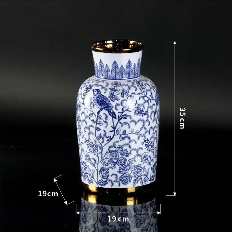 Vintage blue & white porcelain ceramic vase living room decor