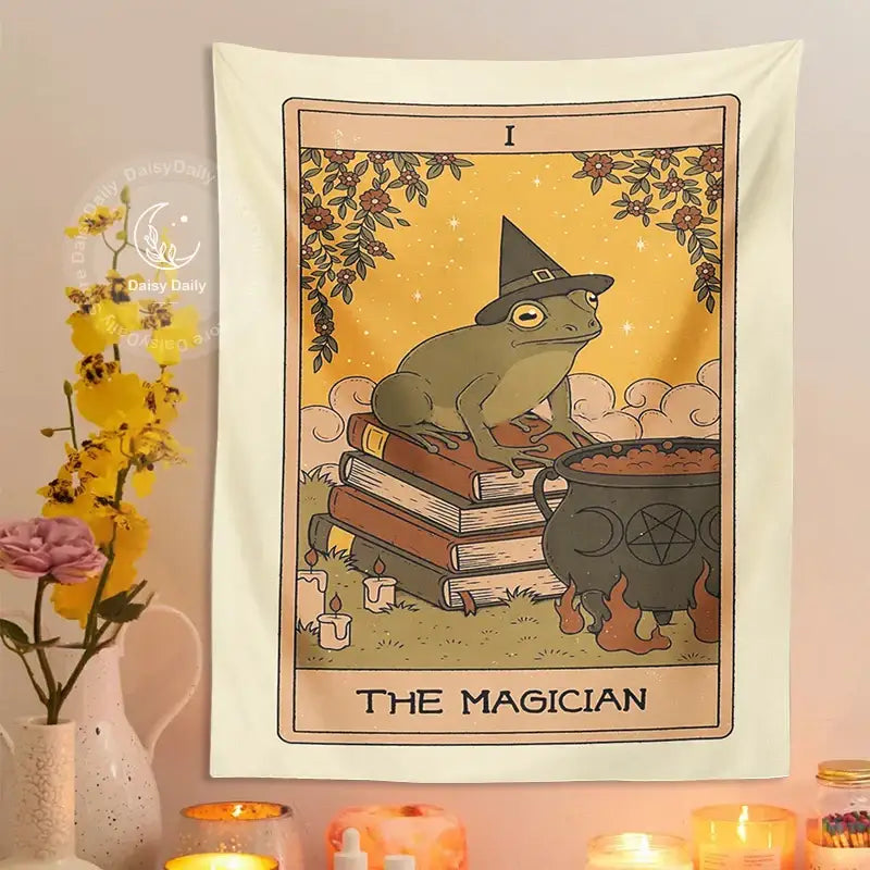 Vintage cream frog magic tarot tapestry bedroom wall decor