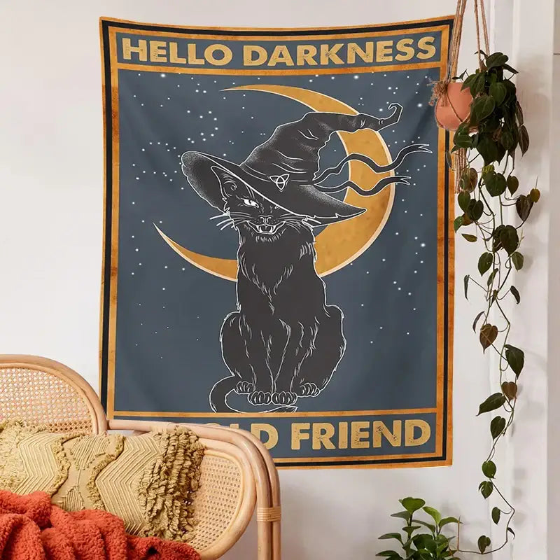 Vintage moon cat tarot tapestry bedroom wall decor