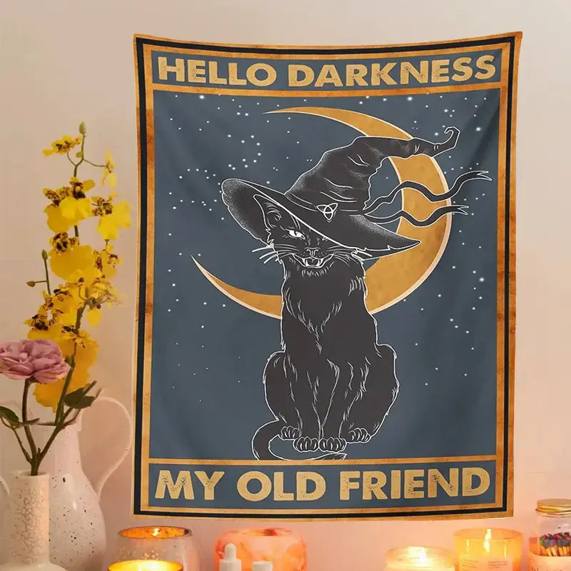 Vintage moon cat tarot tapestry bedroom wall decor