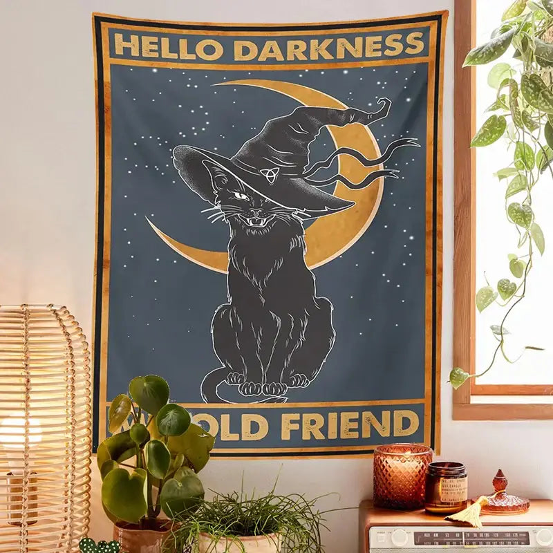 Vintage moon cat tarot tapestry bedroom wall decor