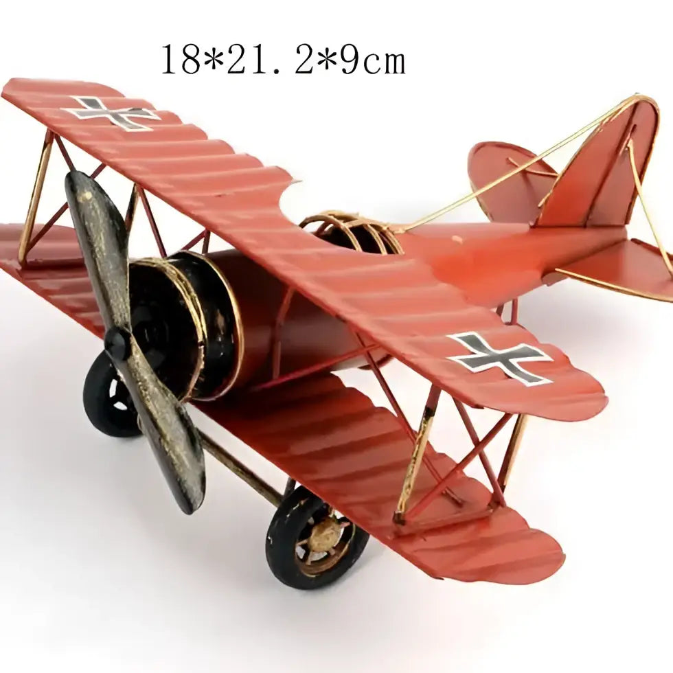 Vintage red iron airplane figurine bedroom decor cross accents