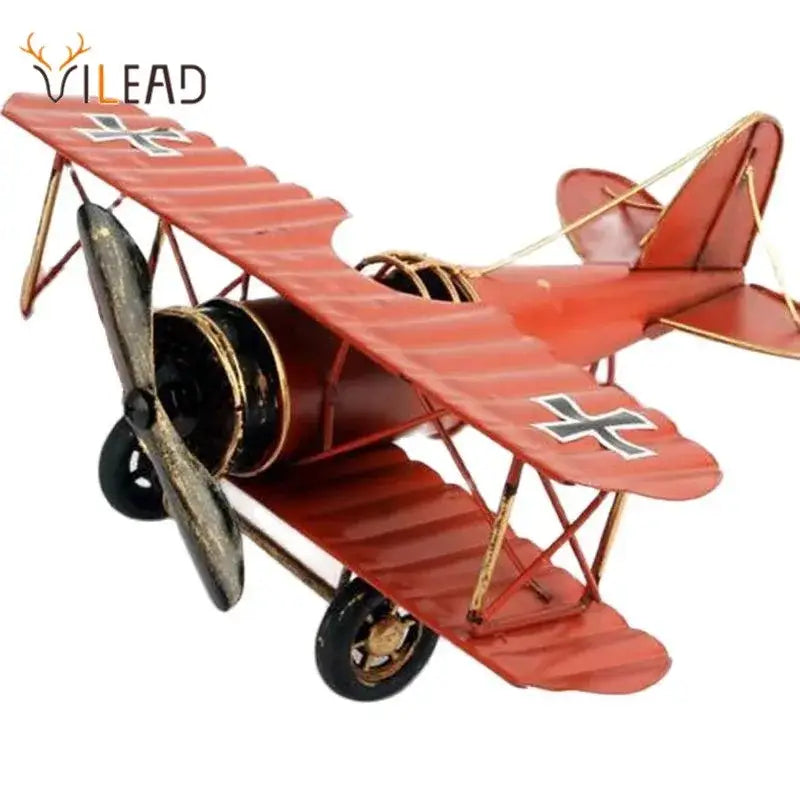Vintage red iron airplane figurine bedroom decor cross accents