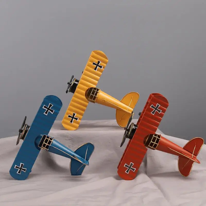 Vintage red iron airplane figurine bedroom decor cross accents