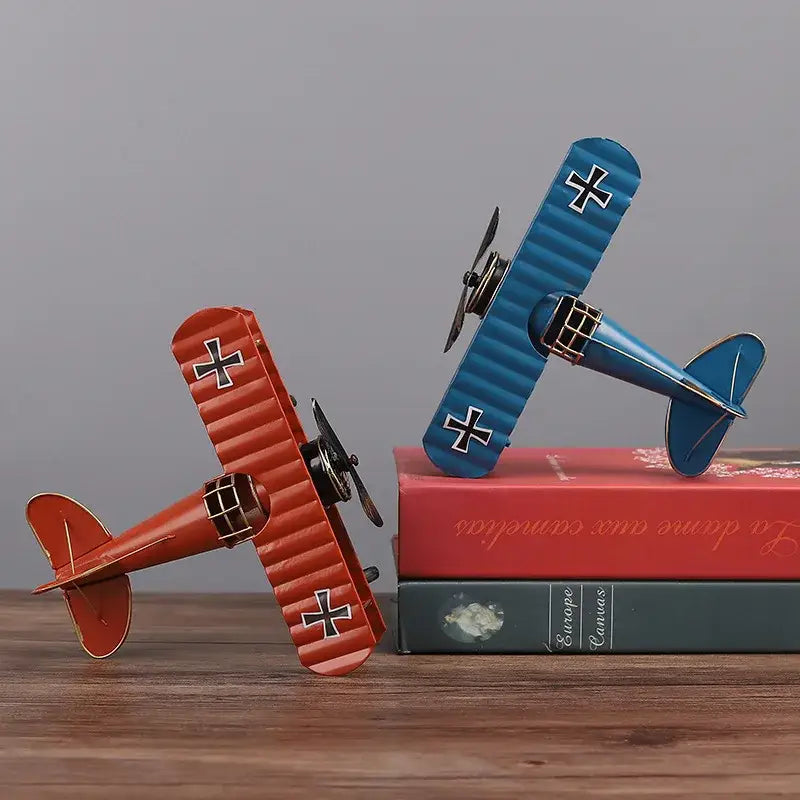 Vintage red iron airplane figurine bedroom decor cross accents