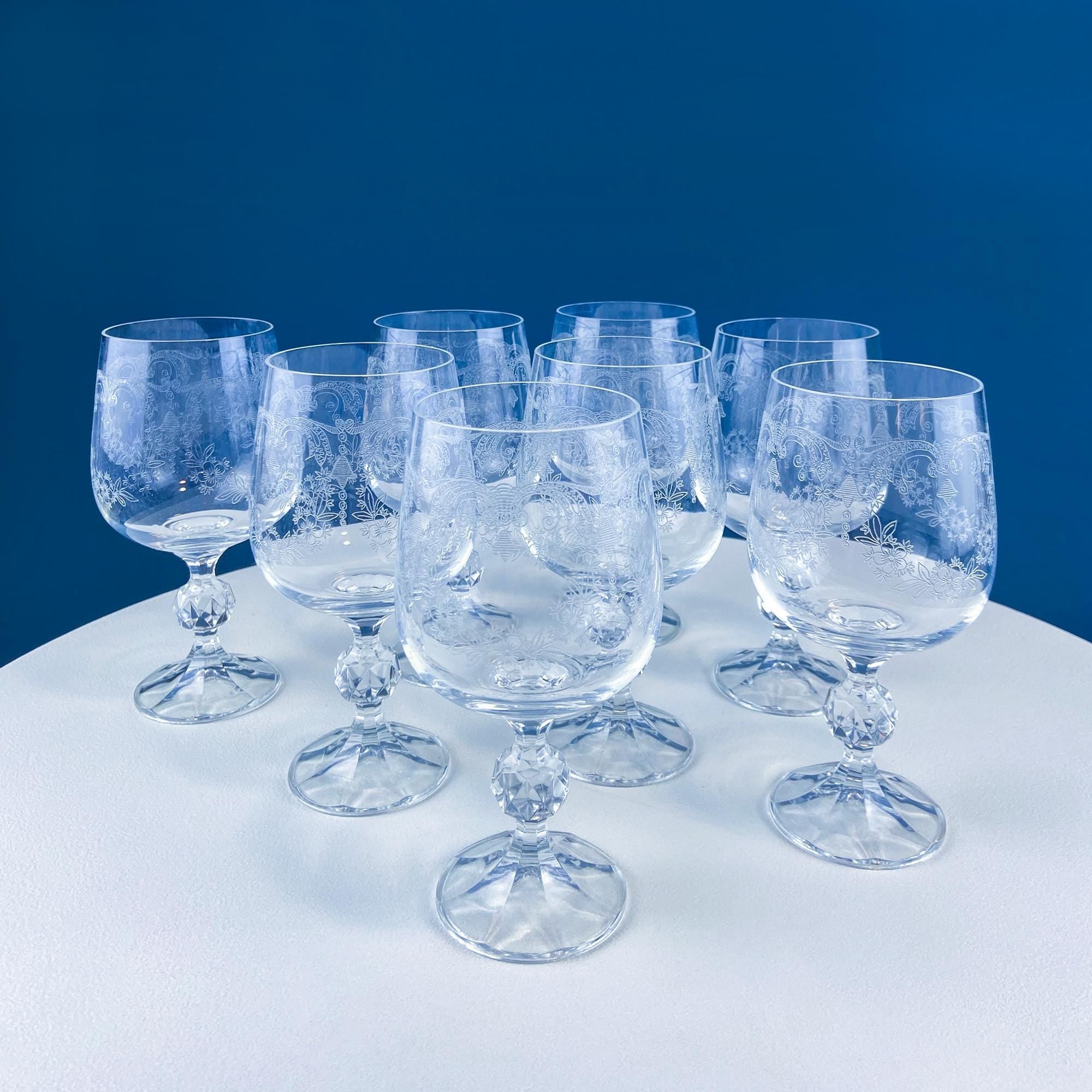 Bohemian Crystal Queen’s Lace Etched Goblets – Set of 8
