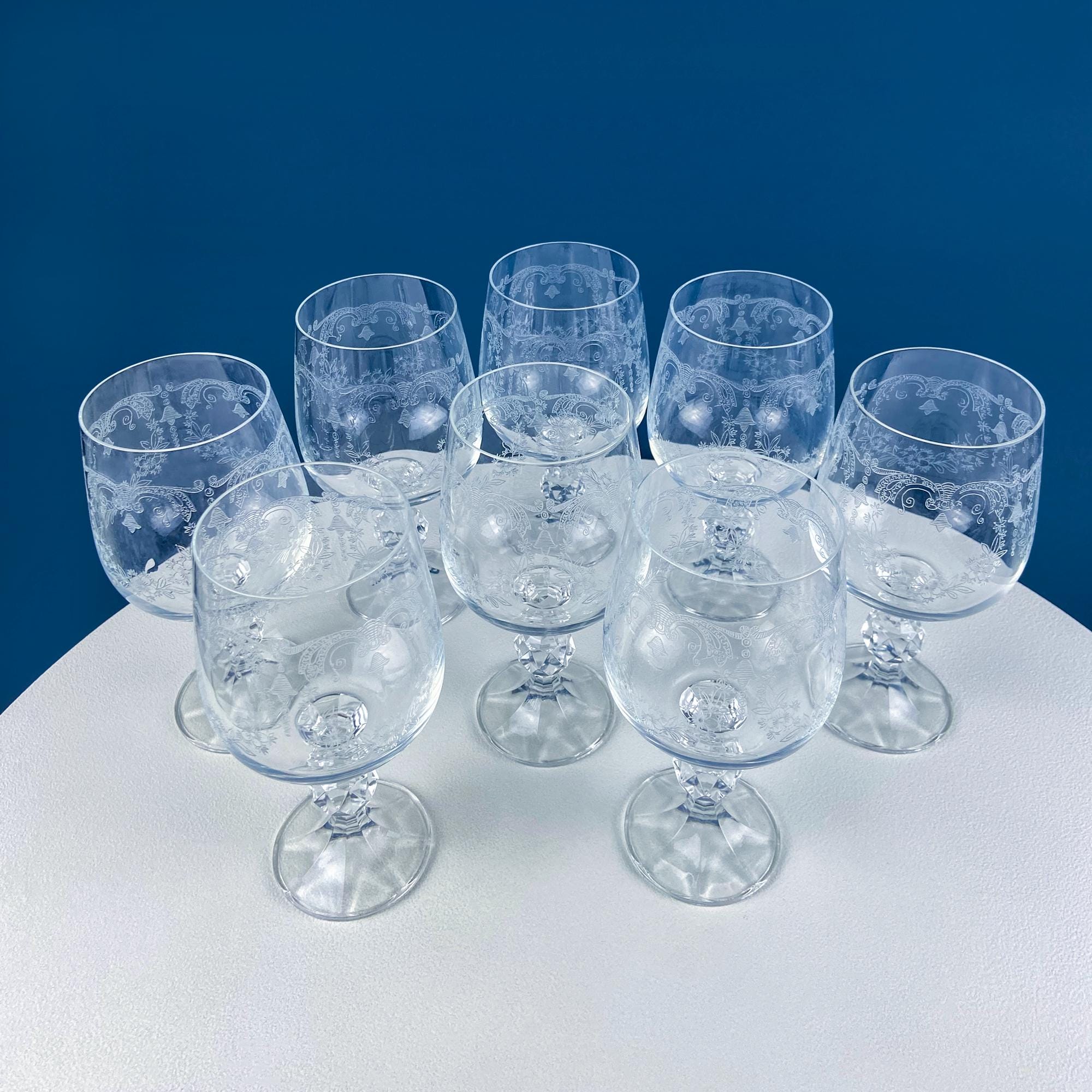 Bohemian Crystal Queen’s Lace Etched Goblets – Set of 8