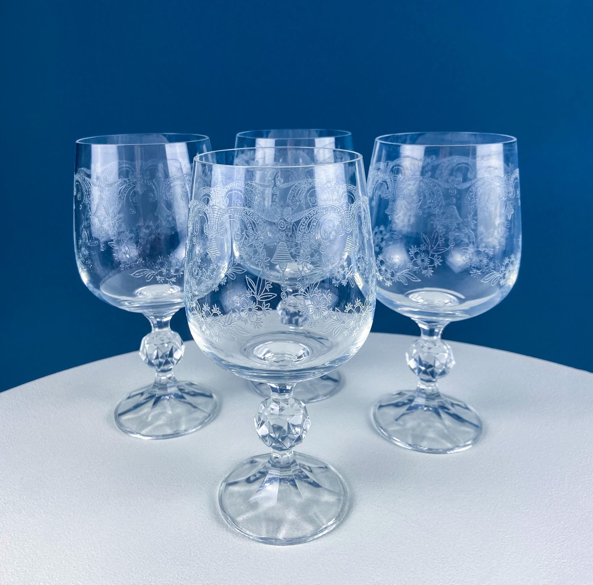 Bohemian Crystal Queen’s Lace Etched Goblets – Set of 8