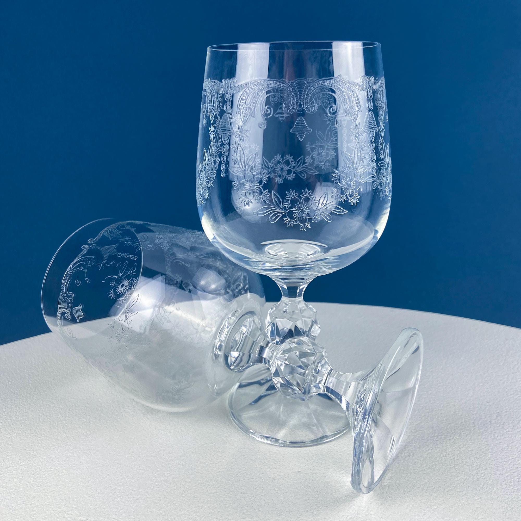 Bohemian Crystal Queen’s Lace Etched Goblets – Set of 8