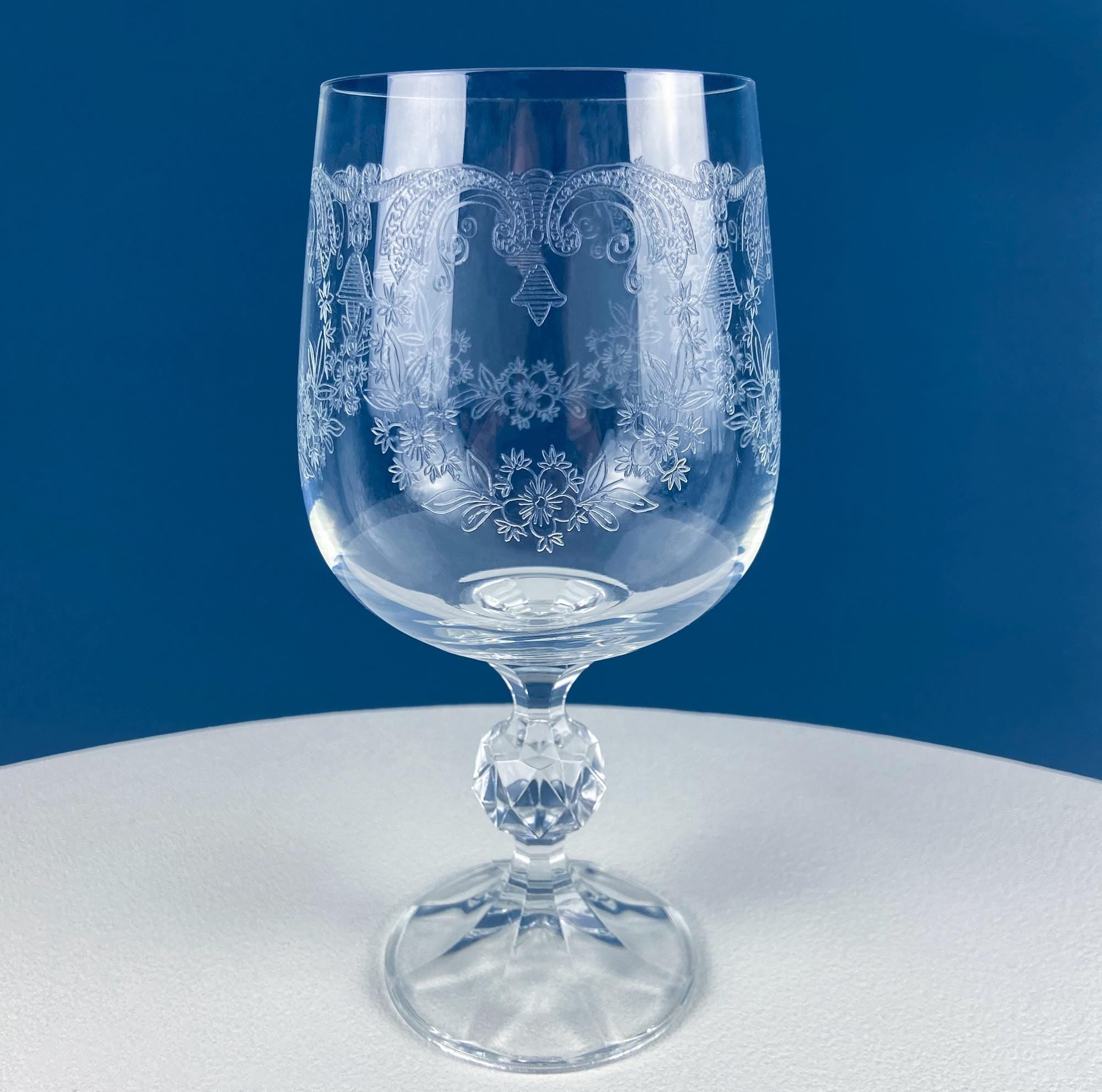 Bohemian Crystal Queen’s Lace Etched Goblets – Set of 8