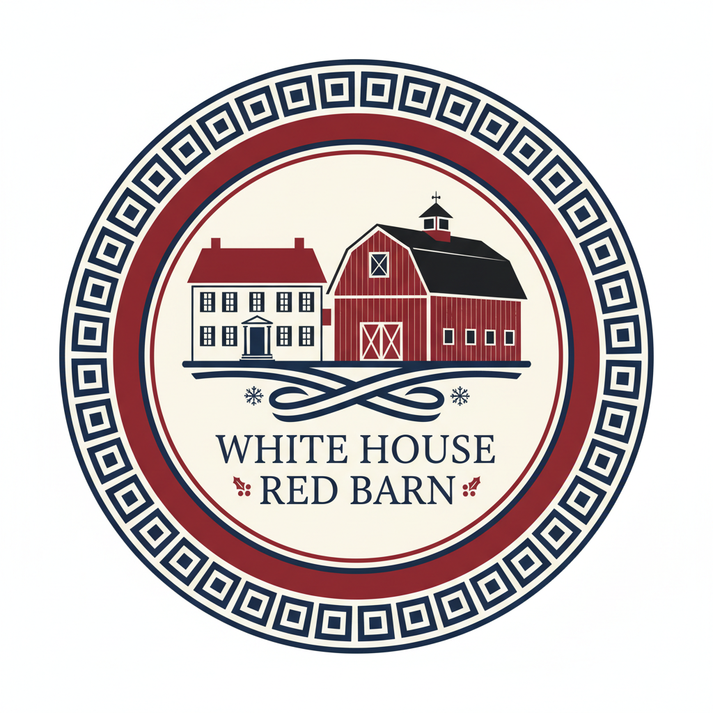 White House Red Barn Logo with Greek Key Pattern